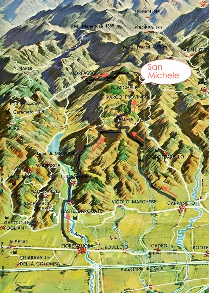 CARTINA PIACENZA  (evidenza san michele in valtolla)